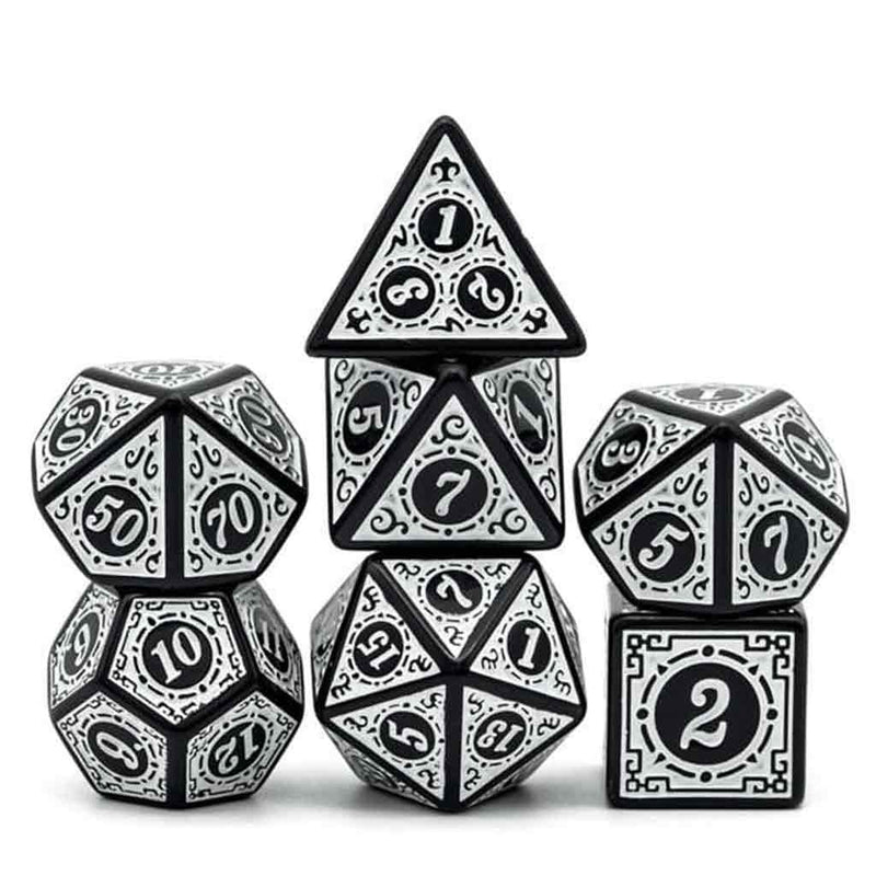 Silver Screen - 7 Piece Polyhedral Dice Set + Dice Bag - Bea DnD Games