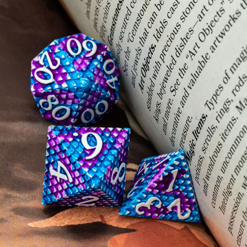 Siren Scales 7 Piece Metal Polyhedral Dice Set & Dice Case - Bea DnD Games
