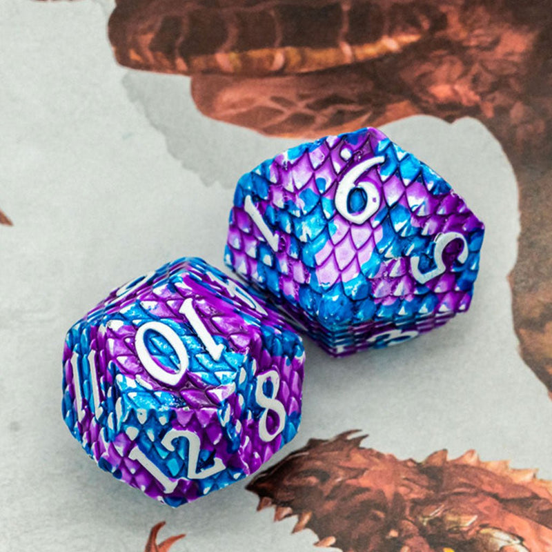 Siren Scales 7 Piece Metal Polyhedral Dice Set & Dice Case - Bea DnD Games