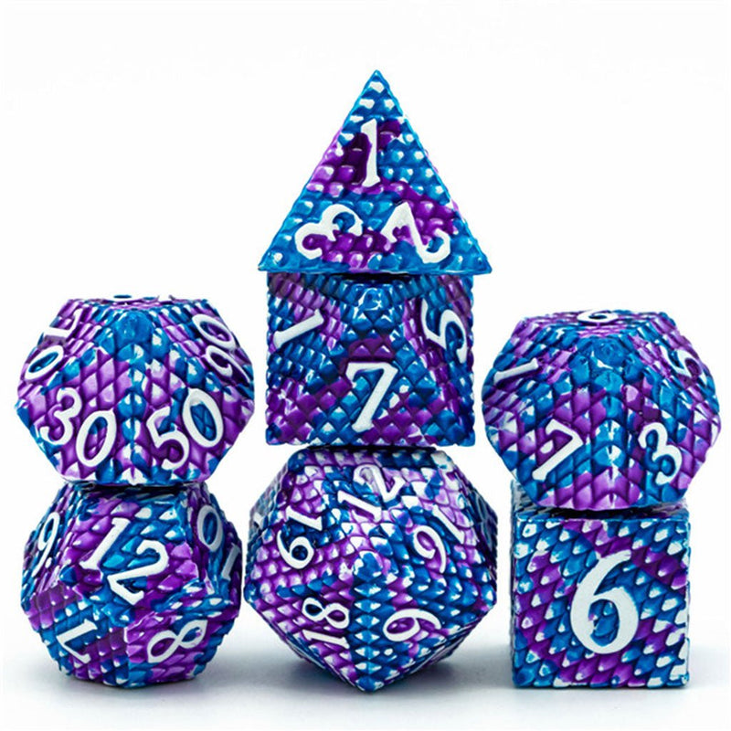 Siren Scales 7 Piece Metal Polyhedral Dice Set & Dice Case - Bea DnD Games
