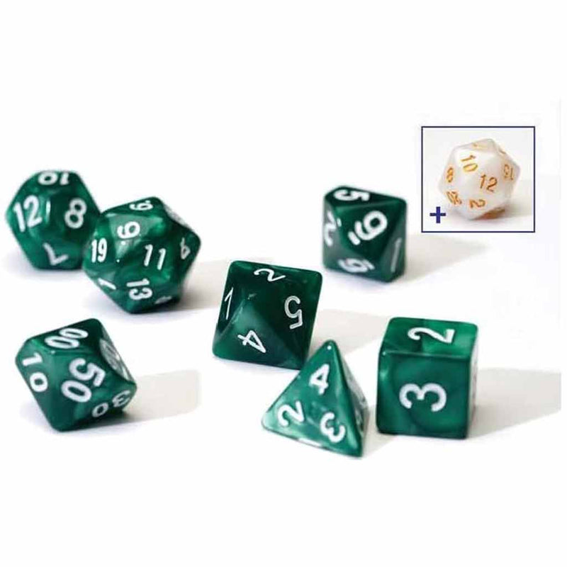 Sirius Dice Pearl Green 8 Piece Polyhedral Dice Set - Bea DnD Games