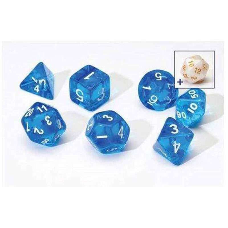 Sirius Dice Translucent Blue 8 Piece Polyhedral Dice Set - Bea DnD Games