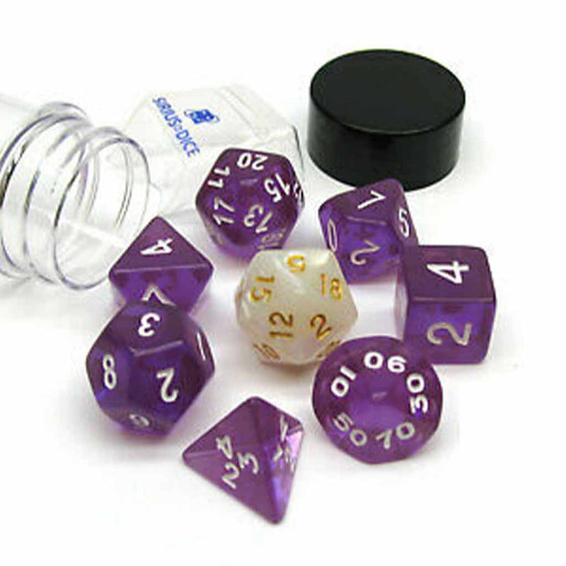 Sirius Dice Translucent Purple 8 Piece Polyhedral Dice Set - Bea DnD Games