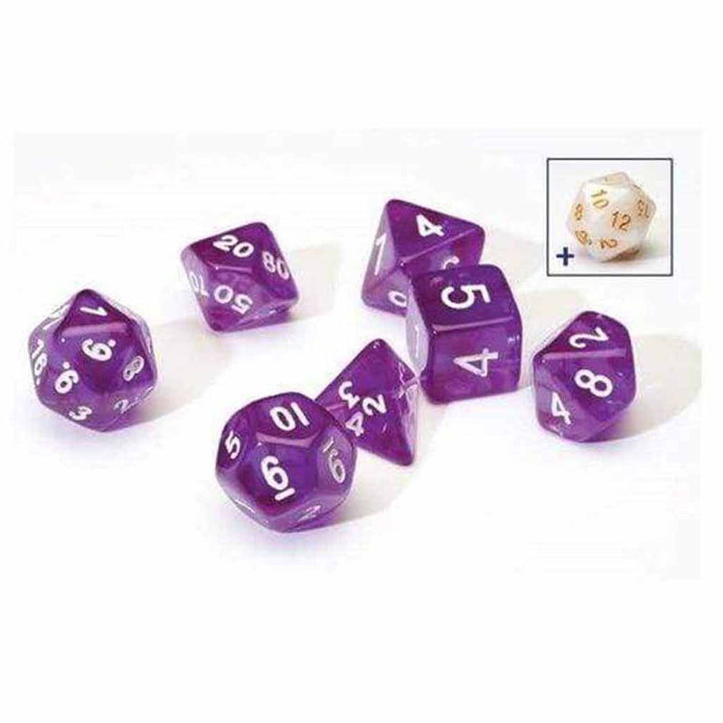 Sirius Dice Translucent Purple 8 Piece Polyhedral Dice Set - Bea DnD Games
