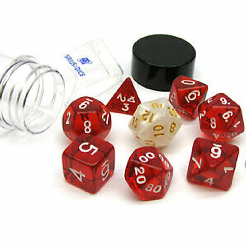 Sirius Dice Translucent Red 8 Piece Polyhedral Dice Set - Bea DnD Games