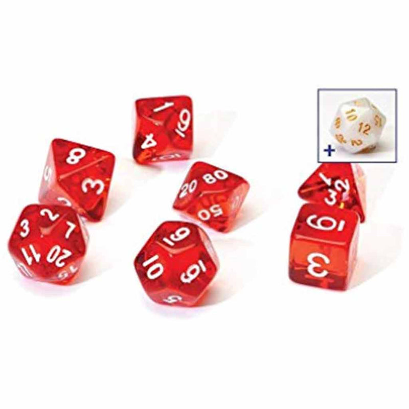 Sirius Dice Translucent Red 8 Piece Polyhedral Dice Set - Bea DnD Games