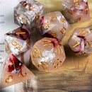 Snow White, Rose Red Handcrafted Sharp Edge Dice Set & Dice Case - Bea DnD Games