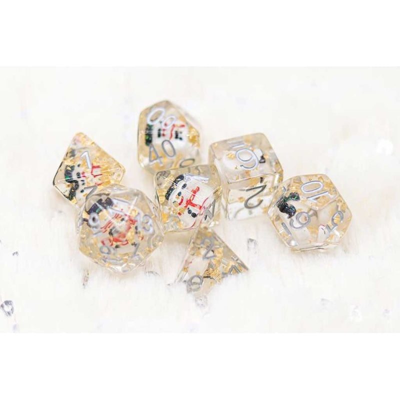 Snowman Christmas Dice - 7 Piece Polyhedral Dice Set + Dice Bag - Support Wellington City Mission - $5 from each purchase donated. - Bea DnD Games