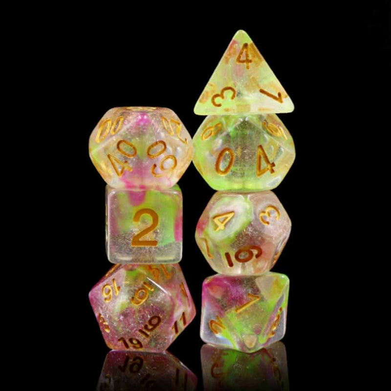 Solar Dragon - 7 Piece Polyhedral Dice Set + Dice Bag - Bea DnD Games