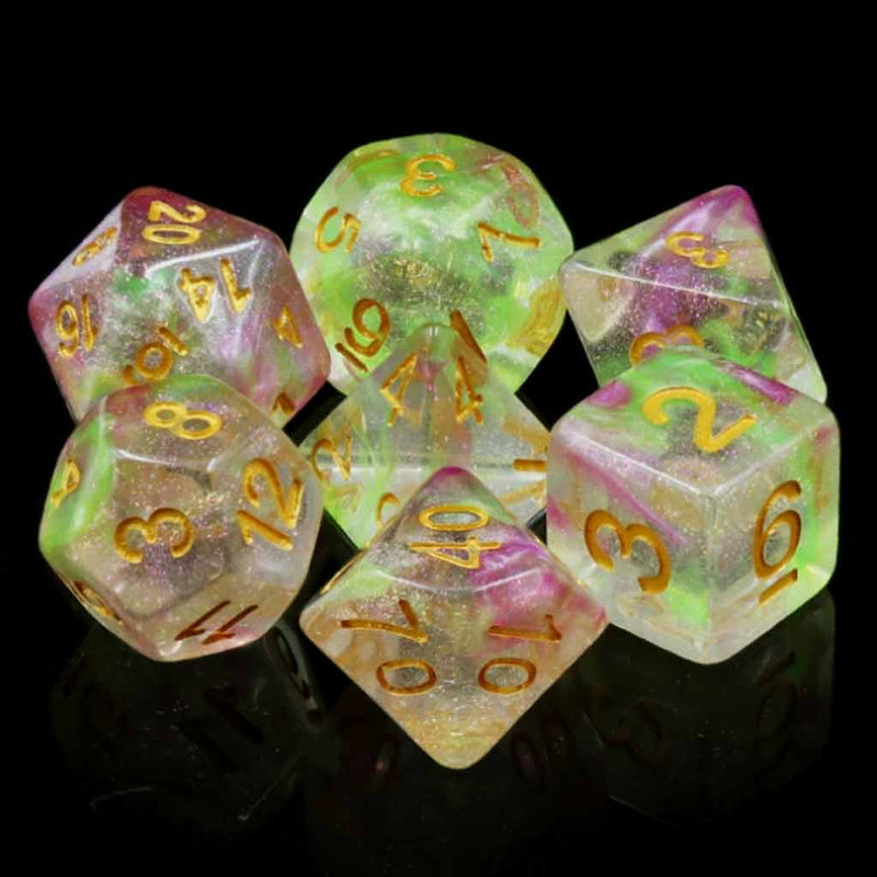 Solar Dragon - 7 Piece Polyhedral Dice Set + Dice Bag - Bea DnD Games