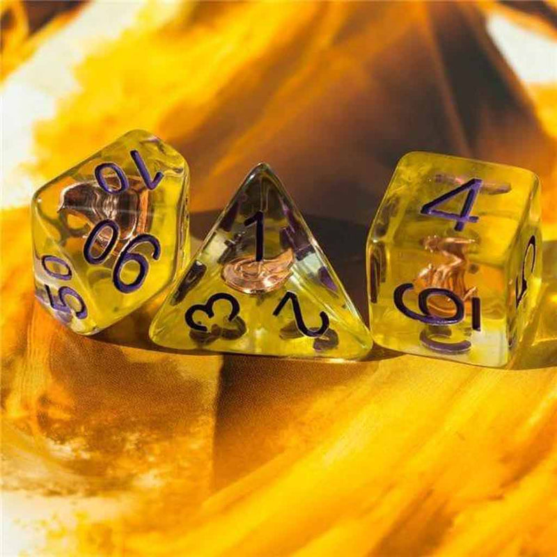 Sorcerer's Fire - 7 Piece Polyhedral Dice Set + Dice Bag - Bea DnD Games