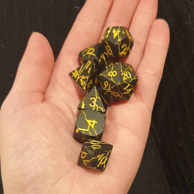 Spells of Hecate 7 Piece Metal Polyhedral Dice Set & Dice Case - Bea DnD Games