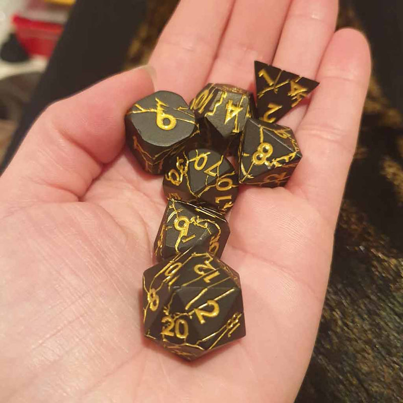 Spells of Hecate 7 Piece Metal Polyhedral Dice Set & Dice Case - Bea DnD Games