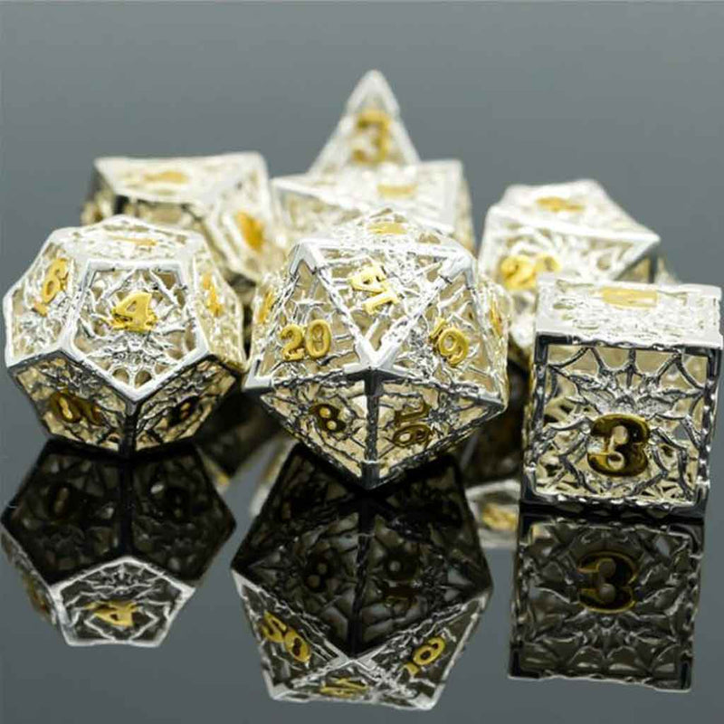 Spider Queen 7 Piece Hollow Metal Polyhedral Dice Set & Dice Case - Bea DnD Games