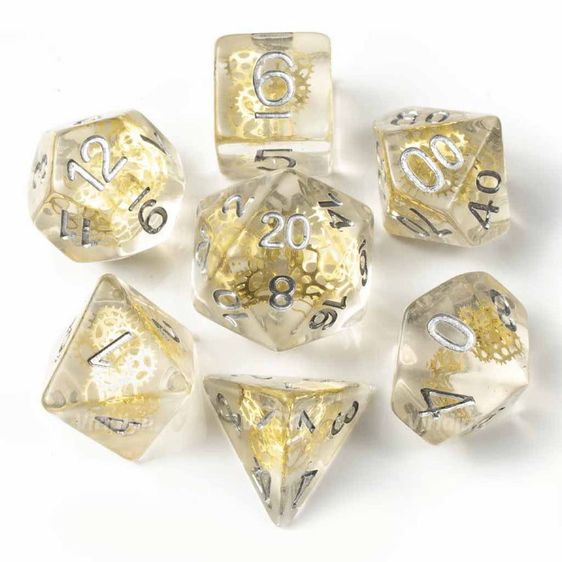 Steampunk Artificer - 7 Piece Polyhedral Dice Set + Dice Bag - Bea DnD Games