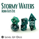 'Stormy Waters' - Aqua Cats Eye Handcrafted Gemstone Dice by Level Up Dice - Bea DnD Games