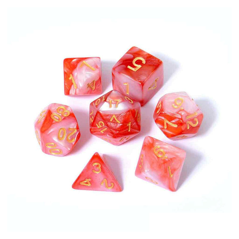 Strawberry Fields Dice - SUPPORT MARY POTTER HOSPICE $5 donated each sale 7 Piece Polyhedral Dice Set + Dice Bag - Bea DnD Games