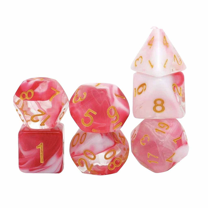 Strawberry Smoothie Dice - SUPPORT MARY POTTER HOSPICE $5 donated each sale 7 Piece Polyhedral Dice Set + Dice Bag - Bea DnD Games
