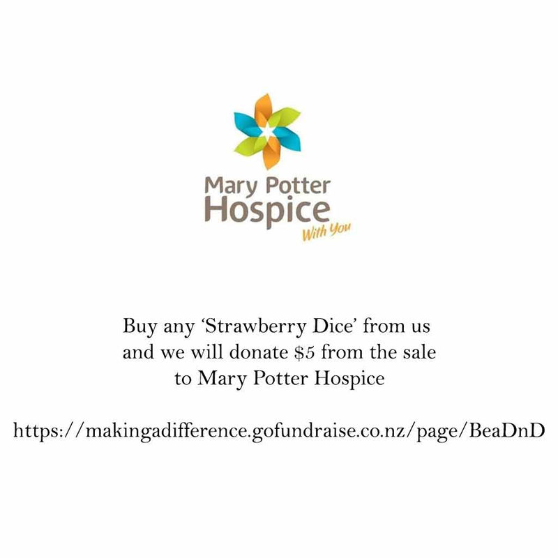 Strawberry Smoothie Dice - SUPPORT MARY POTTER HOSPICE $5 donated each sale 7 Piece Polyhedral Dice Set + Dice Bag - Bea DnD Games