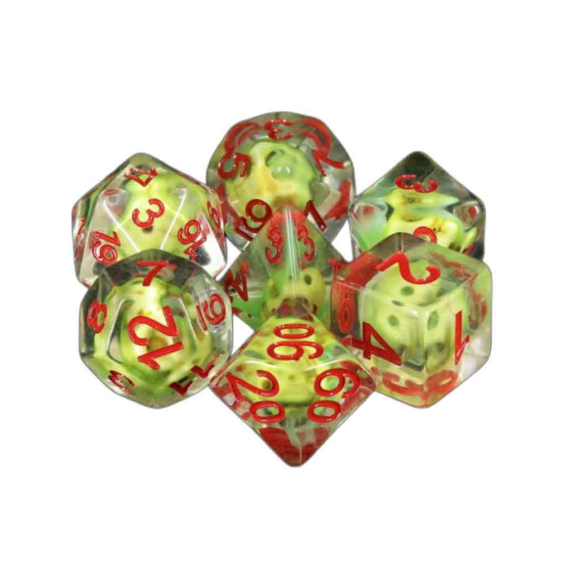 Sulphur Skulls - 7 Piece Polyhedral Dice Set + Dice Bag - Bea DnD Games