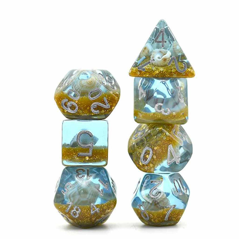 Sunken Treasure - 7 Piece Polyhedral Dice Set + Dice Bag - Bea DnD Games