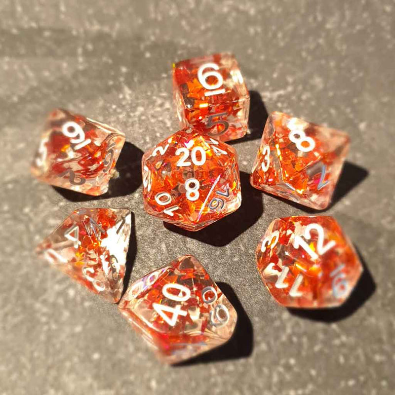 Sunrise Butterfly - 7 Piece Polyhedral Dice Set + Dice Bag - Bea DnD Games