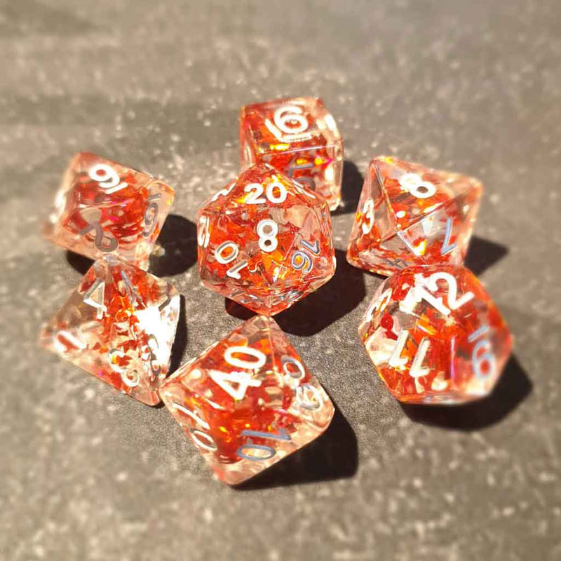 Sunrise Butterfly - 7 Piece Polyhedral Dice Set + Dice Bag - Bea DnD Games
