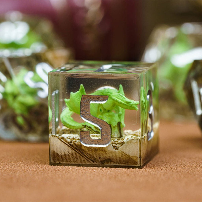 Terrarium of Dragons Handcrafted Sharp Edge Dice Set & Dice Case - Bea DnD Games