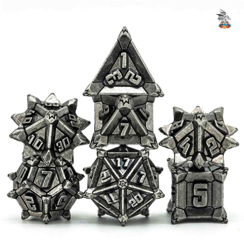 'The Cleaners' 7 Piece Metal Polyhedral Dice Set & Dice Case - Bea DnD Games