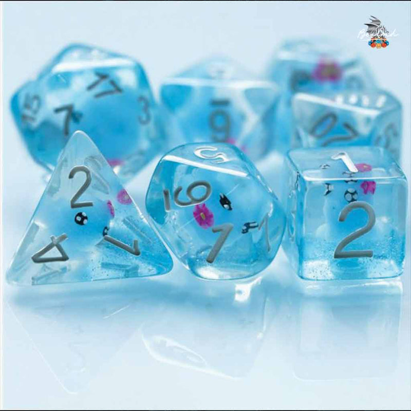 The Cutest Mindflayer - 7 Piece Polyhedral Dice Set + Dice Bag - Bea DnD Games