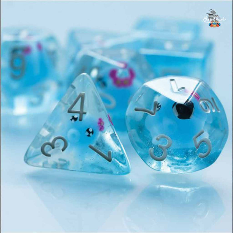 The Cutest Mindflayer - 7 Piece Polyhedral Dice Set + Dice Bag - Bea DnD Games