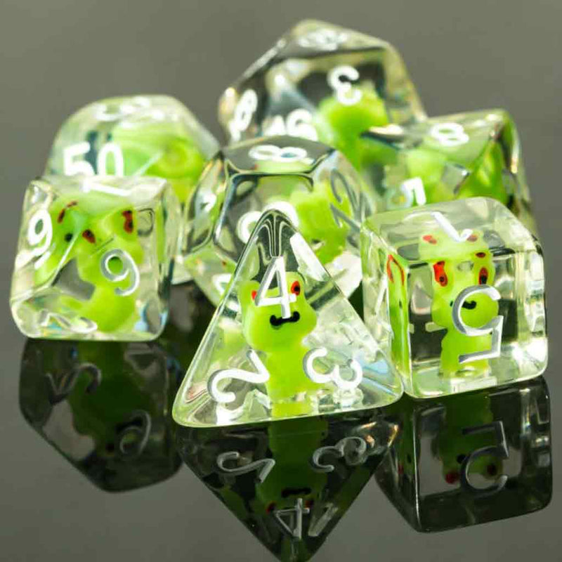 The Kermit Connection - 7 Piece Polyhedral Dice Set + Dice Bag - Bea DnD Games