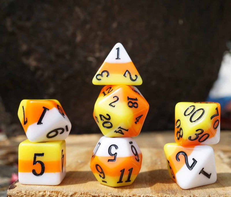 The Original Ice Cream Dice Candy Corn 7pc Dice Set( Handcrafted Dice) & Dice Case - Bea DnD Games