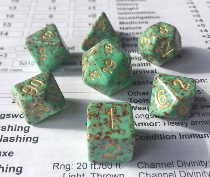 The Original Ice Cream Dice Mint Chocolate Crit (GoldNumbers) 7pc Dice Set( Handcrafted Dice) & Dice Case - Bea DnD Games