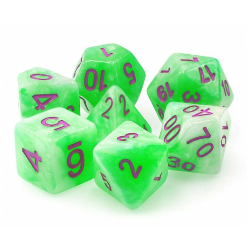 The Purple Turtle - 7 Piece Polyhedral Dice Set + Dice Bag - Bea DnD Games