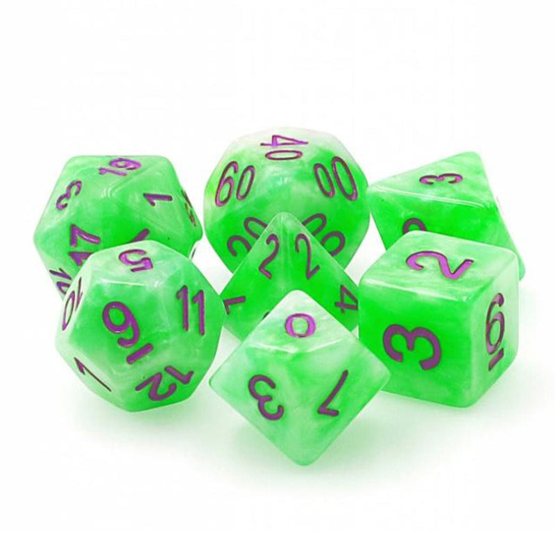 The Purple Turtle - 7 Piece Polyhedral Dice Set + Dice Bag - Bea DnD Games