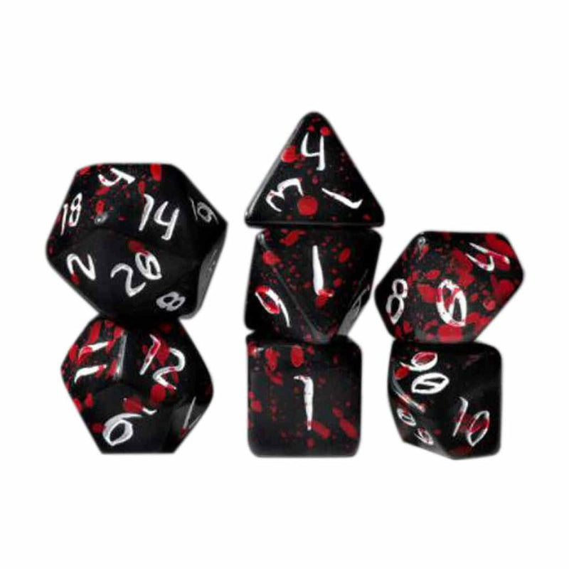 The Red Rain of Pain - 7 Piece Polyhedral Dice Set + Dice Bag (Kraken Dice) - Bea DnD Games