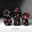 The Red Rain of Pain - 7 Piece Polyhedral Dice Set + Dice Bag (Kraken Dice) - Bea DnD Games