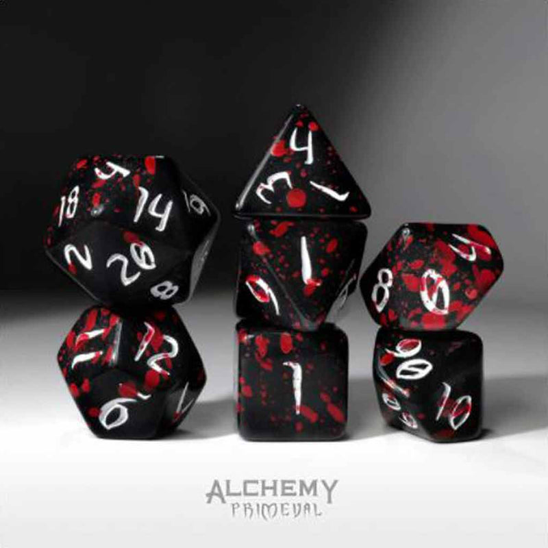 The Red Rain of Pain - 7 Piece Polyhedral Dice Set + Dice Bag (Kraken Dice) - Bea DnD Games