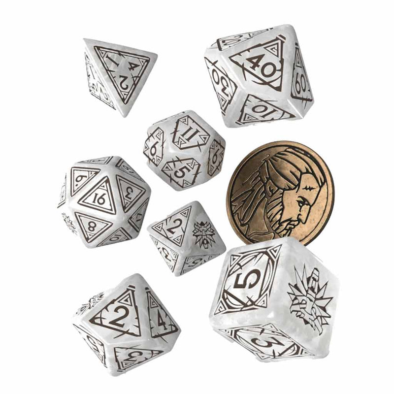 The Witcher Dice Set Geralt - The White Wolf Dice Set (with coin) by Q Workshop - Bea DnD Games