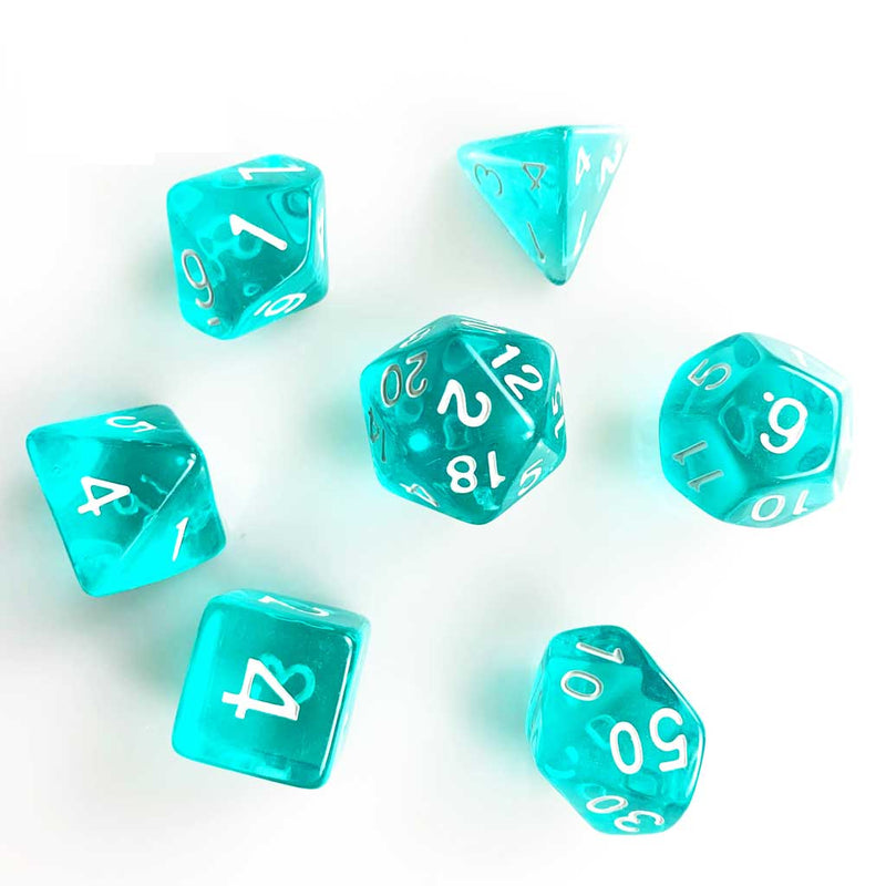Tiffany Blue - 7 Piece Polyhedral Dice Set + Dice Bag - Bea DnD Games