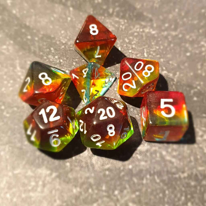 Traffic Lights - 7 Piece Polyhedral Dice Set + Dice Bag - Bea DnD Games