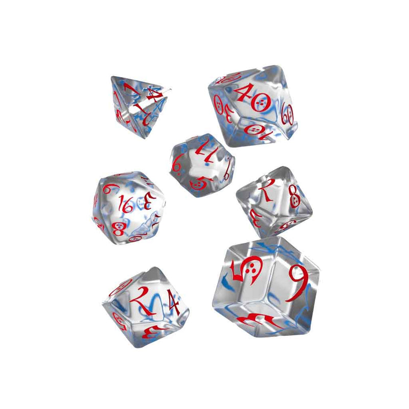 Translucent Blue & Red 7pc Polyhedral Dice Set by Q Workshop - Bea DnD Games