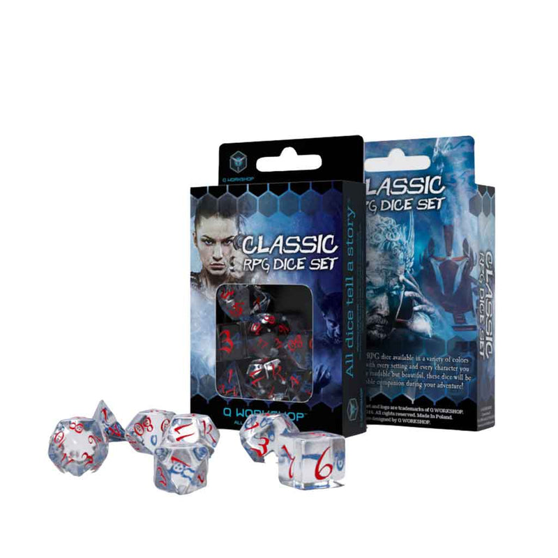 Translucent Blue & Red 7pc Polyhedral Dice Set by Q Workshop - Bea DnD Games