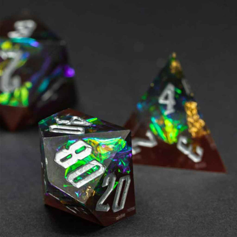 Treasure Vein Handcrafted Sharp Edge Dice Set & Dice Case - Bea DnD Games