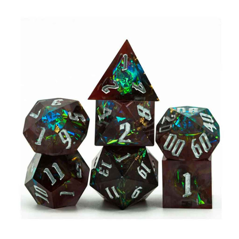 Treasure Vein Handcrafted Sharp Edge Dice Set & Dice Case - Bea DnD Games