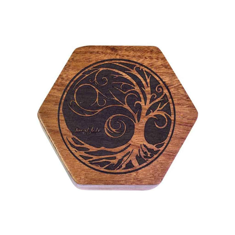 Tree of Life Hexagon (Sapele) Wooden Dice Box - Bea DnD Games