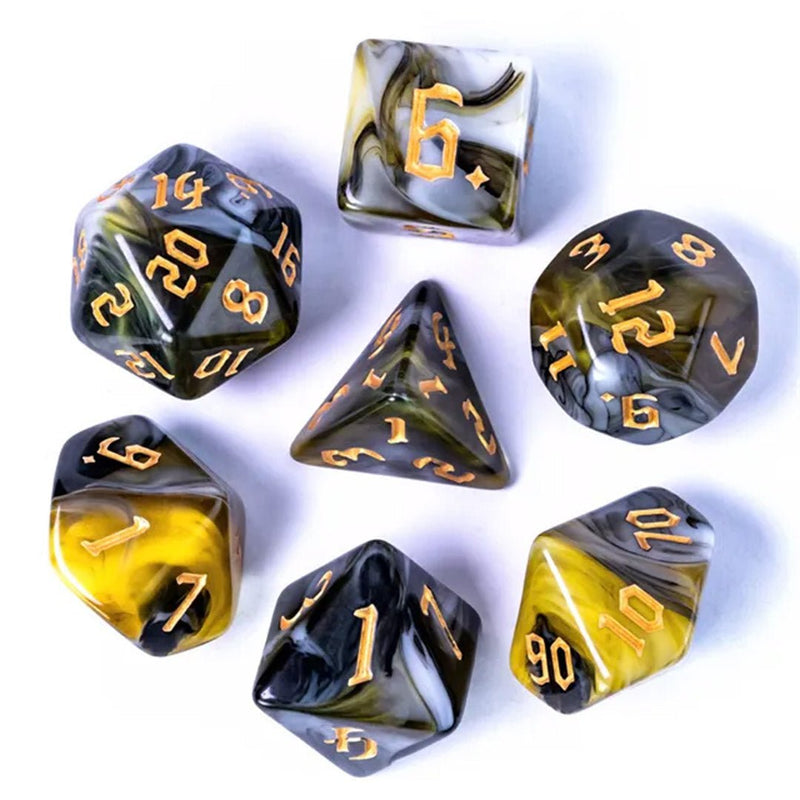 Underworld Gold - 7 Piece Polyhedral Dice Set + Dice Bag - Bea DnD Games