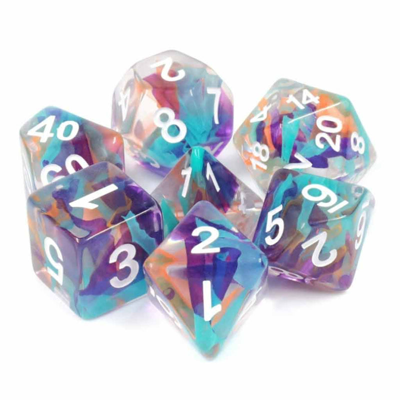 Unknown Land - 7 Piece Polyhedral Dice Set + Dice Bag - Bea DnD Games