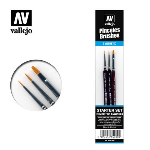 Vallejo Brushes - Starter Brush Set (3pc -Round No.S 1 Y 3/0-Flat No.4) - Bea DnD Games